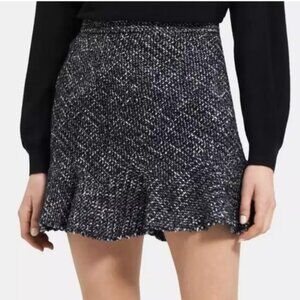 Theory Women's Size 6 Blue Multi Diagonal Mini Skirt in Wool-Blend Tweed New